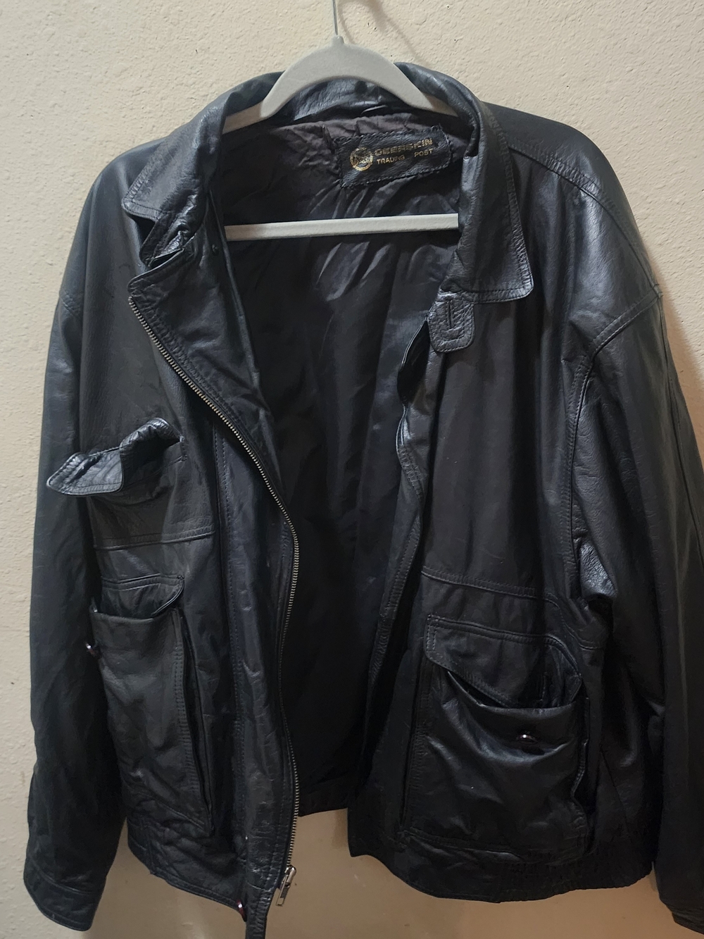 Vintage Deer Skin Black Leather Men's Zip Front Jacket Size Large Extra Large